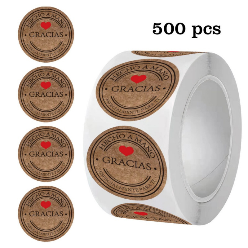 Label Sticker Round - 500 adet İspanyolca Teşekkür Ederim Çıkartmalar