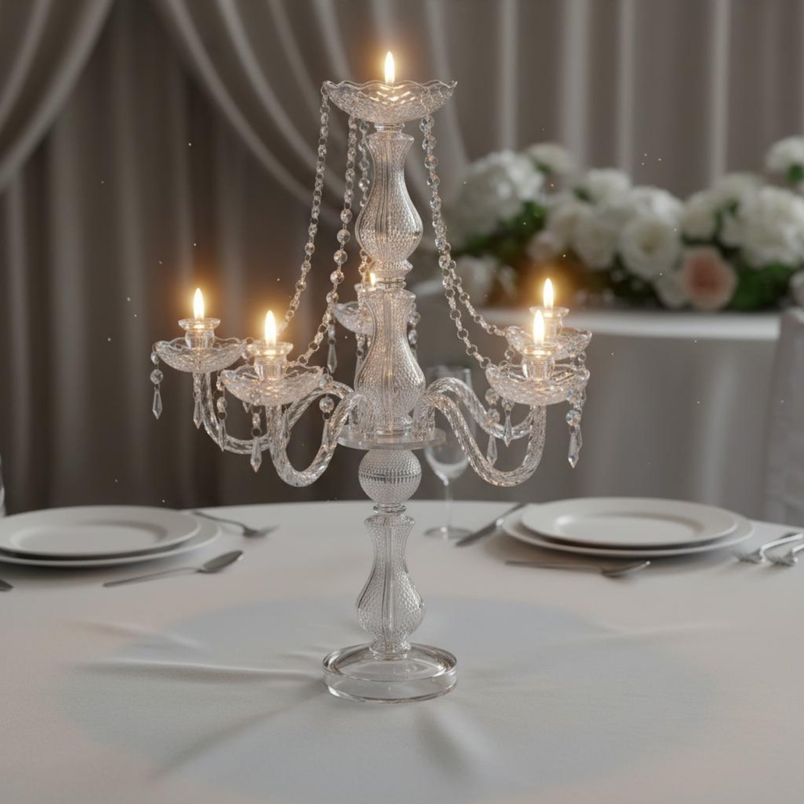 Candle Making Products - Kristal Şamdan Zarif Düğün Şamdanı Kristal